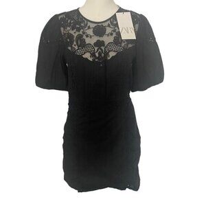 Zara Black Cotton Lace Short Sleeve Dress M